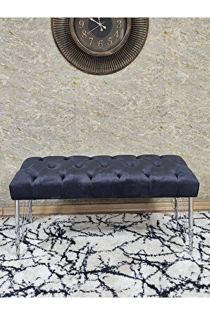 Krom Tel Ayaklı 90 cm Puf Bench - Puf - Bench - Kasalı Oturak - Oturak - Yatak Ucu Puf Füme Renk 90 x 40 Boyut/Ebat