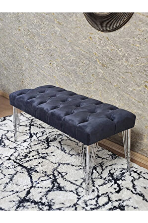 Krom Tel Ayaklı 90 cm Puf Bench - Puf - Bench - Kasalı Oturak - Oturak - Yatak Ucu Puf Füme Renk 90 x 40 Boyut/Ebat
