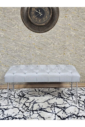 Krom Tel Ayaklı 90 cm Puf Bench - Puf - Bench - Kasalı Oturak - Oturak - Yatak Ucu Puf Gri Renk 90 x 40 Boyut/Ebat