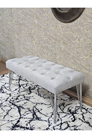 Krom Tel Ayaklı 90 cm Puf Bench - Puf - Bench - Kasalı Oturak - Oturak - Yatak Ucu Puf Gri Renk 90 x 40 Boyut/Ebat