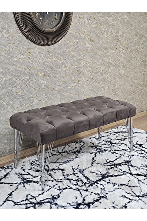 Krom Tel Ayaklı 90 cm Puf Bench - Puf - Bench - Kasalı Oturak - Oturak - Yatak Ucu Puf Kahverengi Renk 90 x 40 Boyut/Ebat