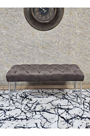 Krom Tel Ayaklı 90 cm Puf Bench - Puf - Bench - Kasalı Oturak - Oturak - Yatak Ucu Puf Kahverengi Renk 90 x 40 Boyut/Ebat