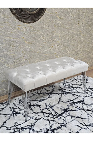 Krom Tel Ayaklı 90 cm Puf Bench - Puf - Bench - Kasalı Oturak - Oturak - Yatak Ucu Puf Krem Renk 90 x 40 Boyut/Ebat