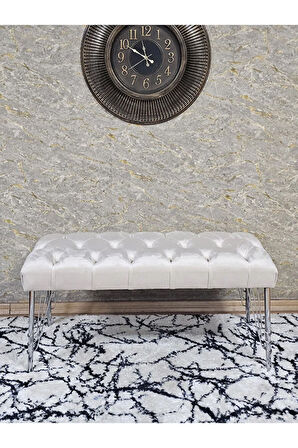 Krom Tel Ayaklı 90 cm Puf Bench - Puf - Bench - Kasalı Oturak - Oturak - Yatak Ucu Puf Krem Renk 90 x 40 Boyut/Ebat