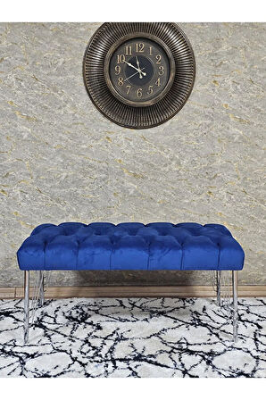 Krom Tel Ayaklı 90 cm Puf Bench - Puf - Bench - Kasalı Oturak - Oturak - Yatak Ucu Puf Mavi Renk 90 x 40 Boyut/Ebat