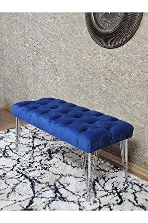 Krom Tel Ayaklı 90 cm Puf Bench - Puf - Bench - Kasalı Oturak - Oturak - Yatak Ucu Puf Mavi Renk 90 x 40 Boyut/Ebat