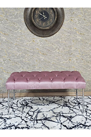 Krom Tel Ayaklı 90 cm Puf Bench - Puf - Bench - Kasalı Oturak - Oturak - Yatak Ucu Puf Pembe Renk 90 x 40 Boyut/Ebat