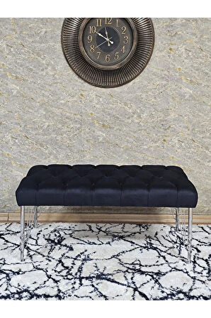 Krom Tel Ayaklı 90 cm Puf Bench - Puf - Bench - Kasalı Oturak - Oturak - Yatak Ucu Puf Siyah Renk 90 x 40 Boyut/Ebat