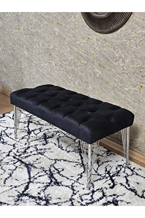 Krom Tel Ayaklı 90 cm Puf Bench - Puf - Bench - Kasalı Oturak - Oturak - Yatak Ucu Puf Siyah Renk 90 x 40 Boyut/Ebat