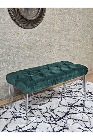 Krom Tel Ayaklı 90 cm Puf Bench - Puf - Bench - Kasalı Oturak - Oturak - Yatak Ucu Puf Yeşil Renk 90 x 40 Boyut/Ebat