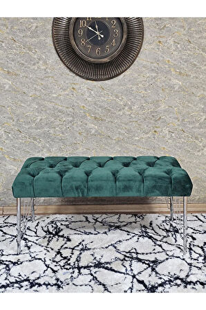 Krom Tel Ayaklı 90 cm Puf Bench - Puf - Bench - Kasalı Oturak - Oturak - Yatak Ucu Puf Yeşil Renk 90 x 40 Boyut/Ebat