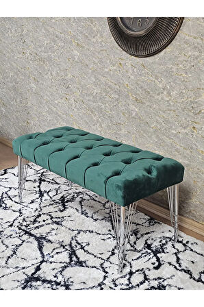 Krom Tel Ayaklı 90 cm Puf Bench - Puf - Bench - Kasalı Oturak - Oturak - Yatak Ucu Puf Yeşil Renk 90 x 40 Boyut/Ebat