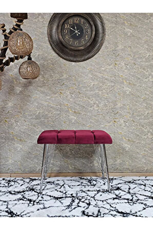 Metal Krom Tel Ayaklı 60 cm Puf Bench - Puf - Bench - Oturak - Mutfak Oturağı - Antre Oturağı Bordo Renk 60 x 40 Boyut/Ebat