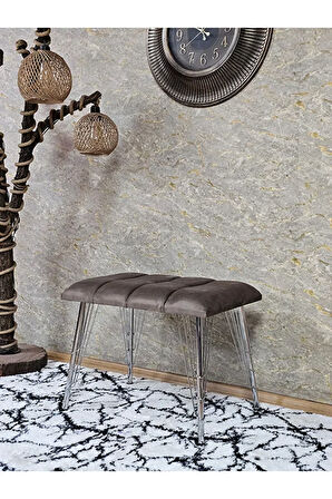 Metal Krom Tel Ayaklı 60 cm Puf Bench - Puf - Bench - Oturak - Mutfak Oturağı - Antre Oturağı Kahverengi Renk 60 x 40 Boyut/Ebat