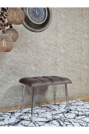 Metal Krom Tel Ayaklı 60 cm Puf Bench - Puf - Bench - Oturak - Mutfak Oturağı - Antre Oturağı Kahverengi Renk 60 x 40 Boyut/Ebat