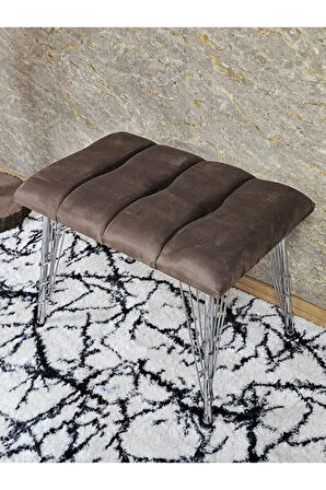 Metal Krom Tel Ayaklı 60 cm Puf Bench - Puf - Bench - Oturak - Mutfak Oturağı - Antre Oturağı Kahverengi Renk 60 x 40 Boyut/Ebat