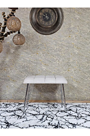 Metal Krom Tel Ayaklı 60 cm Puf Bench - Puf - Bench - Oturak - Mutfak Oturağı - Antre Oturağı Krem Renk 60 x 40 Boyut/Ebat