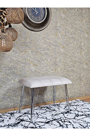 Metal Krom Tel Ayaklı 60 cm Puf Bench - Puf - Bench - Oturak - Mutfak Oturağı - Antre Oturağı Krem Renk 60 x 40 Boyut/Ebat