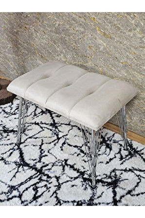 Metal Krom Tel Ayaklı 60 cm Puf Bench - Puf - Bench - Oturak - Mutfak Oturağı - Antre Oturağı Krem Renk 60 x 40 Boyut/Ebat