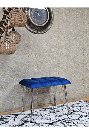 Metal Krom Tel Ayaklı 60 cm Puf Bench - Puf - Bench - Oturak - Mutfak Oturağı - Antre Oturağı Mavi Renk 60 x 40 Boyut/Ebat
