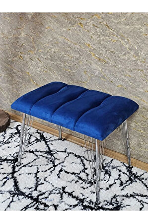 Metal Krom Tel Ayaklı 60 cm Puf Bench - Puf - Bench - Oturak - Mutfak Oturağı - Antre Oturağı Mavi Renk 60 x 40 Boyut/Ebat