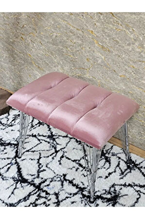 Metal Krom Tel Ayaklı 60 cm Puf Bench - Puf - Bench - Oturak - Mutfak Oturağı - Antre Oturağı Pembe Renk 60 x 40 Boyut/Ebat