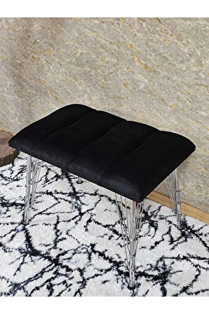 Metal Krom Tel Ayaklı 60 cm Puf Bench - Puf - Bench - Oturak - Mutfak Oturağı - Antre Oturağı Siyah Renk 60 x 40 Boyut/Ebat