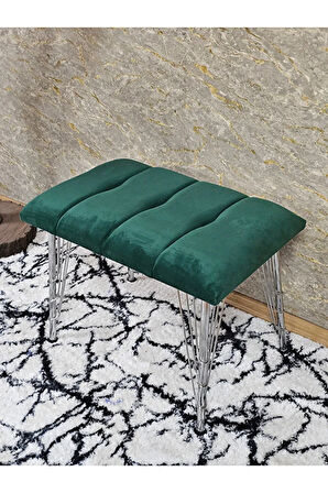 Metal Krom Tel Ayaklı 60 cm Puf Bench - Puf - Bench - Oturak - Mutfak Oturağı - Antre Oturağı Yeşil Renk 60 x 40 Boyut/Ebat