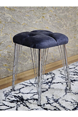 Kare Krom Kaplama Telli Ayaklı Tabure - Oturak - Bar Taburesi - Ayaklı Tabure Füme Renk 48 x 33 Boyut/Ebat