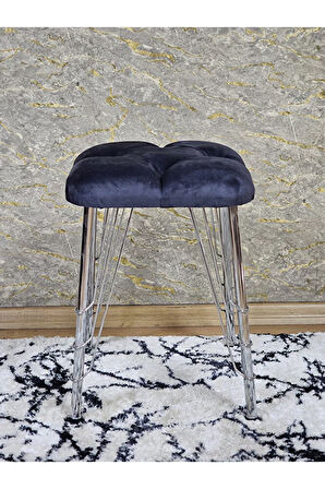 Kare Krom Kaplama Telli Ayaklı Tabure - Oturak - Bar Taburesi - Ayaklı Tabure Füme Renk 48 x 33 Boyut/Ebat