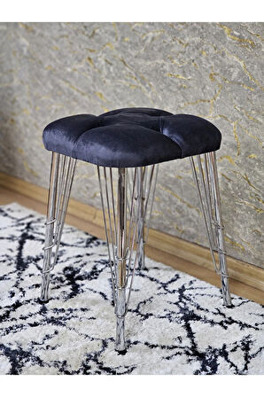 Kare Krom Kaplama Telli Ayaklı Tabure - Oturak - Bar Taburesi - Ayaklı Tabure Füme Renk 48 x 33 Boyut/Ebat