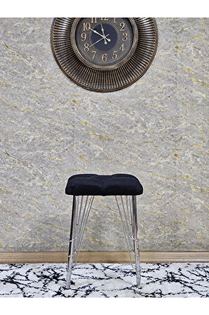 Kare Krom Kaplama Telli Ayaklı Tabure - Oturak - Bar Taburesi - Ayaklı Tabure Siyah Renk 48 x 33 Boyut/Ebat