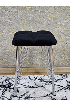 Kare Krom Kaplama Telli Ayaklı Tabure - Oturak - Bar Taburesi - Ayaklı Tabure Siyah Renk 48 x 33 Boyut/Ebat