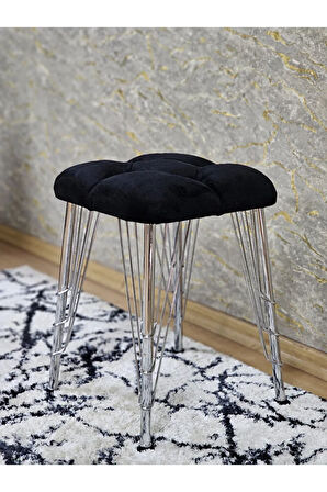 Kare Krom Kaplama Telli Ayaklı Tabure - Oturak - Bar Taburesi - Ayaklı Tabure Siyah Renk 48 x 33 Boyut/Ebat