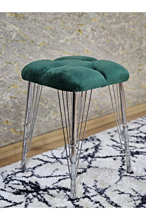 Kare Krom Kaplama Telli Ayaklı Tabure - Oturak - Bar Taburesi - Ayaklı Tabure Yeşil Renk 48 x 33 Boyut/Ebat