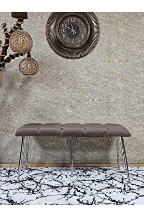 Metal Krom Tel Ayaklı 100 cm Puf Bench - Puf - Bench - Oturak - Mutfak Oturağı - Antre Oturağı Kahverengi Renk 100 x 40 Boyut/Ebat