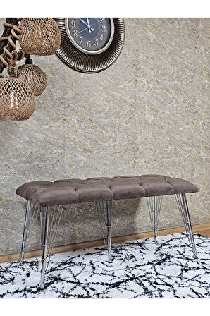 Metal Krom Tel Ayaklı 100 cm Puf Bench - Puf - Bench - Oturak - Mutfak Oturağı - Antre Oturağı Kahverengi Renk 100 x 40 Boyut/Ebat