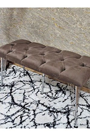Metal Krom Tel Ayaklı 100 cm Puf Bench - Puf - Bench - Oturak - Mutfak Oturağı - Antre Oturağı Kahverengi Renk 100 x 40 Boyut/Ebat