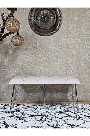 Metal Krom Tel Ayaklı 100 cm Puf Bench - Puf - Bench - Oturak - Mutfak Oturağı - Antre Oturağı Krem Renk 100 x 40 Boyut/Ebat