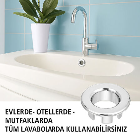 Parlak Krom Görünümlü Lavabo Taşma Yüzüğü - Dayanıklı Metal Evye Taşma Halkası 2 Adet