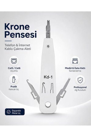 Krone Pensesi Telefon İnternet Kablo Çakma Aleti Ethernet Cat5 Cat6 Soket Çakıcı Kep Kepleme Kepçi Bıçağı Kancalı Aparat Modül Data Hattı Sonlandırma Seti Ağ Kurulum Malzemesi Tamir Takımı Profesyonel