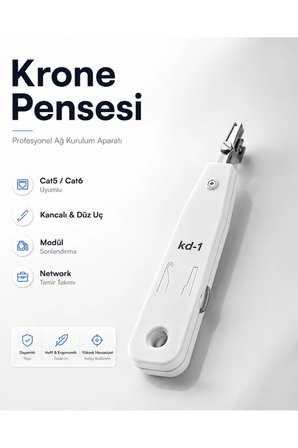 Krone Pensesi Telefon İnternet Kablo Çakma Aleti Ethernet Cat5 Cat6 Soket Çakıcı Kep Kepleme Kepçi Bıçağı Kancalı Aparat Modül Data Hattı Sonlandırma Seti Ağ Kurulum Malzemesi Tamir Takımı Profesyonel