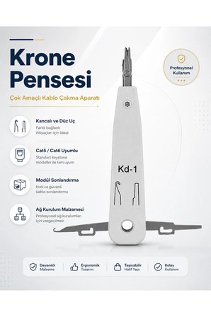 Krone Pensesi Telefon İnternet Kablo Çakma Aleti Ethernet Cat5 Cat6 Soket Çakıcı Kep Kepleme Kepçi Bıçağı Kancalı Aparat Modül Data Hattı Sonlandırma Seti Ağ Kurulum Malzemesi Tamir Takımı Profesyonel