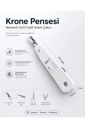 Krone Pensesi Telefon İnternet Kablo Çakma Aleti Ethernet Cat5 Cat6 Soket Çakıcı Kep Kepleme Kepçi Bıçağı Kancalı Aparat Modül Data Hattı Sonlandırma Seti Ağ Kurulum Malzemesi Tamir Takımı Profesyonel