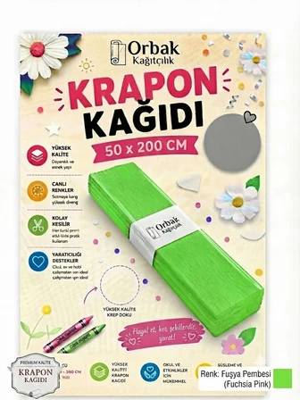 Premium Yeşil Krapon Süsleme Kağıdı 50x200 cm 60 gr | Parti, Organizasyon ve Okul Etkinlikleri İçin (1 Adet)