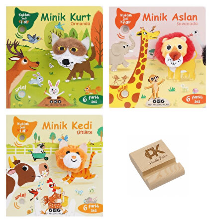 Yapı Kredi Kuklalı ve Sesli Kitaplar Minik Kurt Aslan ve Kedi 6 Farklı Ses 3lü Set +Telefon Standı  