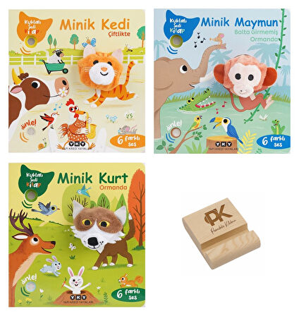 Yapı Kredi Kuklalı Sesli Kitap Minik Kedi Maymun ve Kurt 6 Farklı Ses 3lü Set + Telefon Standı
