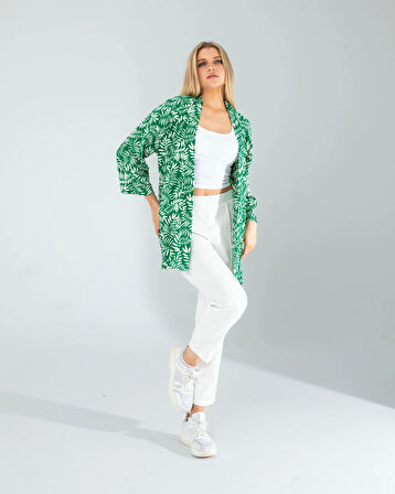 Çiçek Desen Yeşil Kimono