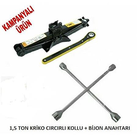 Oto Krikosu 1.5 Ton Makas Cırcır Araç Kriko + Bijon Anahtarı