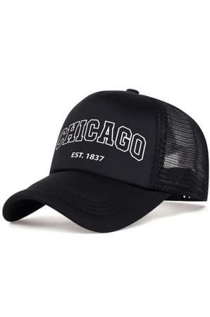 Chicago Baskılı Siyah Fileli Yazlık Ayarlanabilir Çıt Çıtlı Şapka